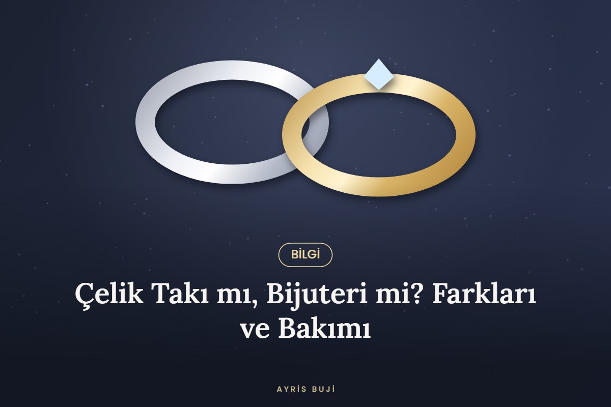 Çelik takı ve bijuteri farkı – gümüş ve altın renkli yüzük illüstrasyonu